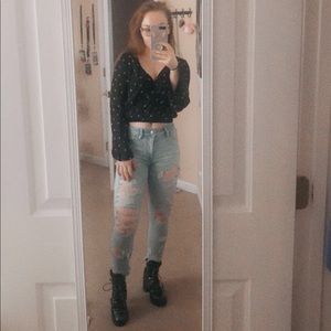 (TRADED) Arizona Jean Co. Black Floral Wrap Top